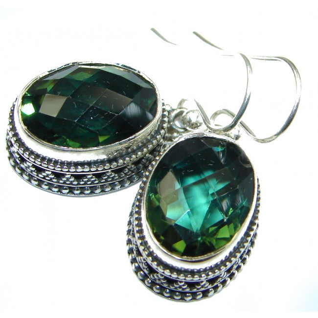 Perfect Emerald color Quartz .925 Sterling Silver handmade earrings