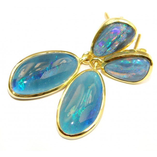Classy Design Doublet Opal Gold plated over .925 Sterling Silver handmade earrings