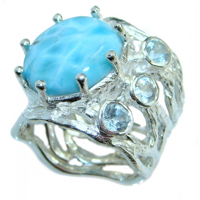 Ocean Treasure Blue Larimar .925 Sterling Silver handmade ring s. 8