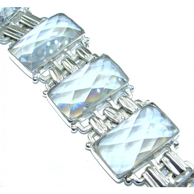 Huge Boho Style White Topaz .925 Sterling Silver handcrafted Bracelet