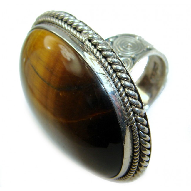 Bold Silky Golden Tigers Eye .925 Sterling Silver handmade ring s. 5 1/4