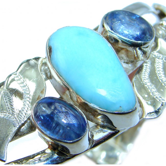 Perfect Harmony Blue Larimar Kyanite .925 Sterling Silver handcrafted Bracelet / Cuff