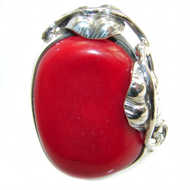 Natural Fossilized Coral .925 Sterling Silver handmade ring s. 8 adjustable