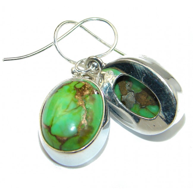 Precious genuine Green Turquoise .925 Sterling Silver handmade earrings