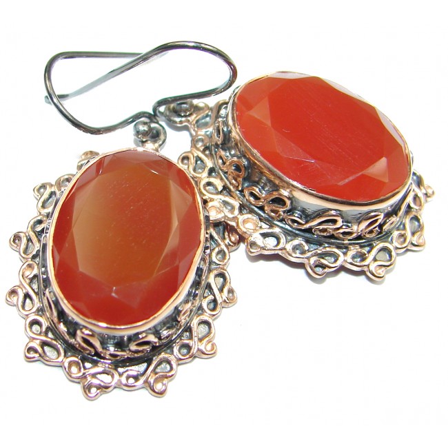 Sublime Vintage Design Orange Carnelian .925 Sterling Silver handmade earrings