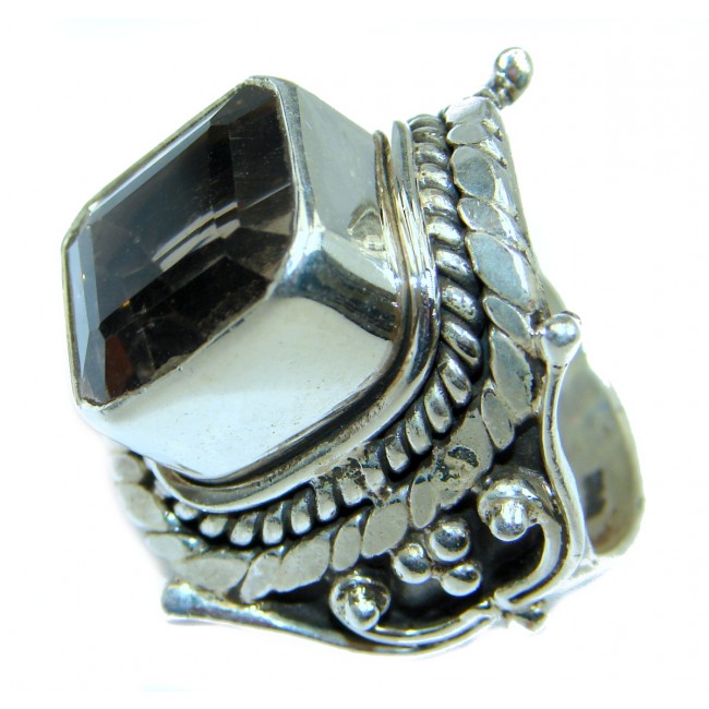 Vintage Style Smoky Topaz .925 Sterling Silver handmade Cocktail Ring s. 7 1/4