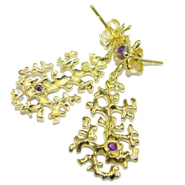 Floral Design Amethyst 14K Gold over .925 Sterling Silver stud earrings