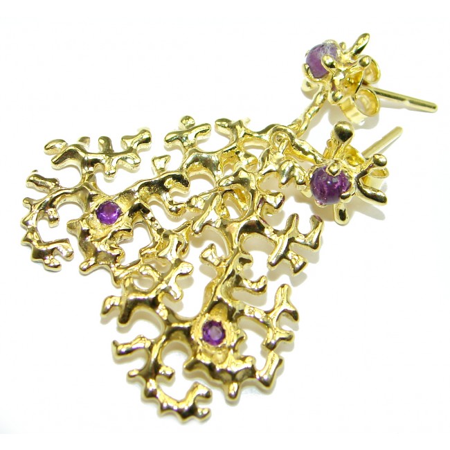 Floral Design Amethyst 14K Gold over .925 Sterling Silver stud earrings