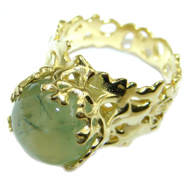Great Prehnite 14k Gold over .925 Sterling Silver handmade Cocktail Ring s. 7