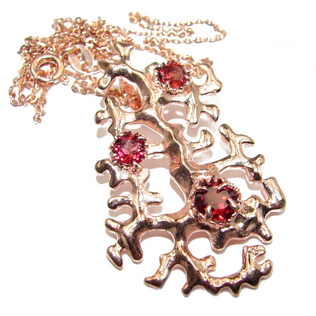 Fine Art Genuine Garnet 14K Rose Gold over .925 Sterling Silver handmade necklace