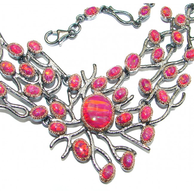 Spectacular Japanese Fire Opal .925 Sterling Silver brilliantly handcrafted necklace