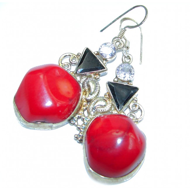 Genuine Red Fossilized Coral .925 Sterling Silver handmade earrings