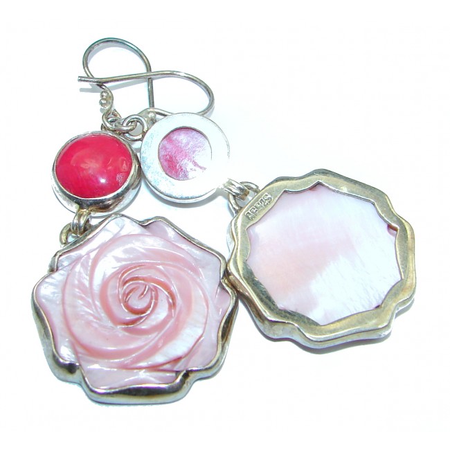 Pink Rose Beauty Blister Pearl Coral Sterling Silver handmade Earrings