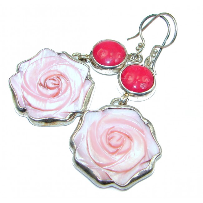 Pink Rose Beauty Blister Pearl Coral Sterling Silver handmade Earrings