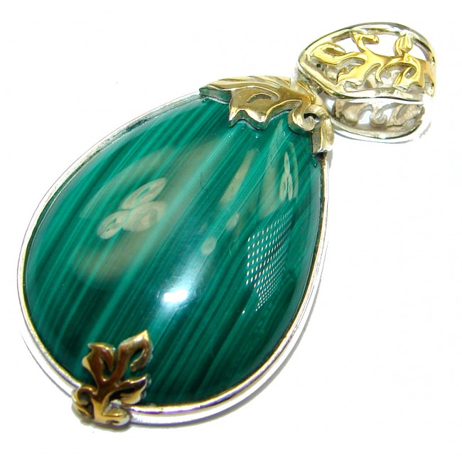 Top Quality Malachite Oxidized two tones .925 Sterling Silver handmade Pendant