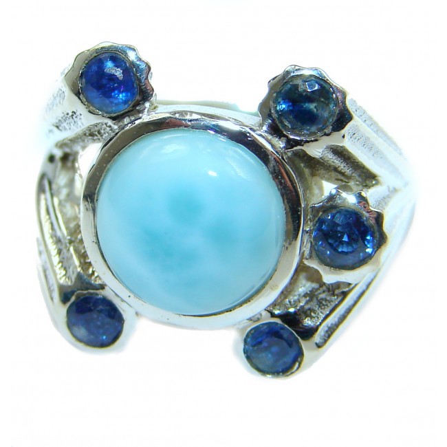 Natural Larimar Sapphire .925 Sterling Silver handcrafted Ring s. 7 1/4