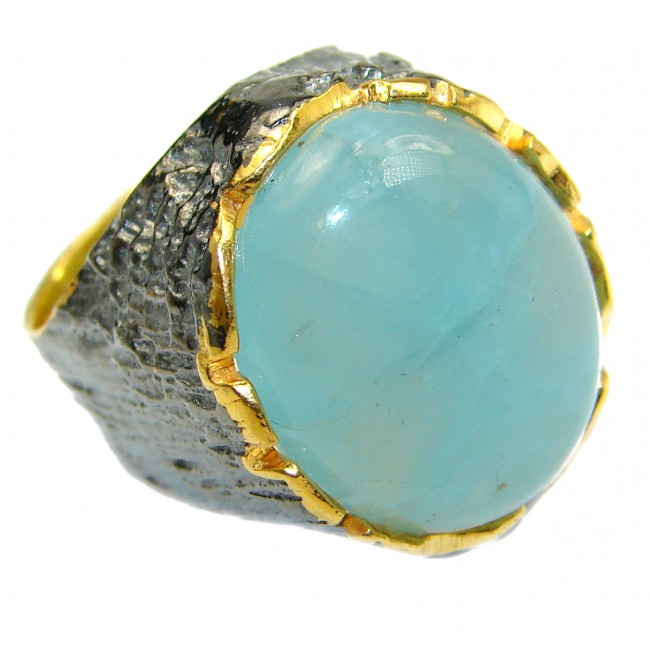 Genuine Aquamarine 14K Gold over .925 Sterling Silver handmade Cocktail Ring s. 7 3/4