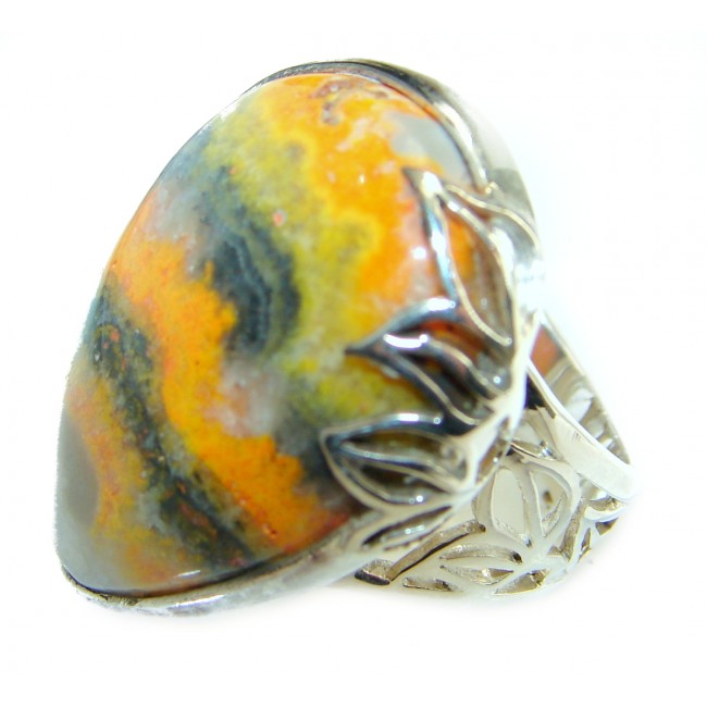 Vivid Beauty Yellow Bumble Bee oxidized .925 Jasper Sterling Silver ring s. 8 adjustable