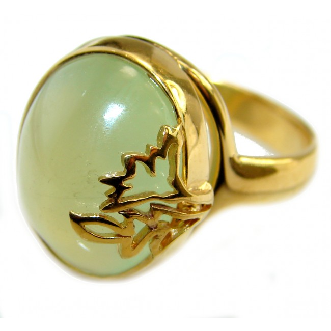 Natural Moss Prehnite 14K Gold over .925 Sterling Silver handmade ring s. 7 1/2