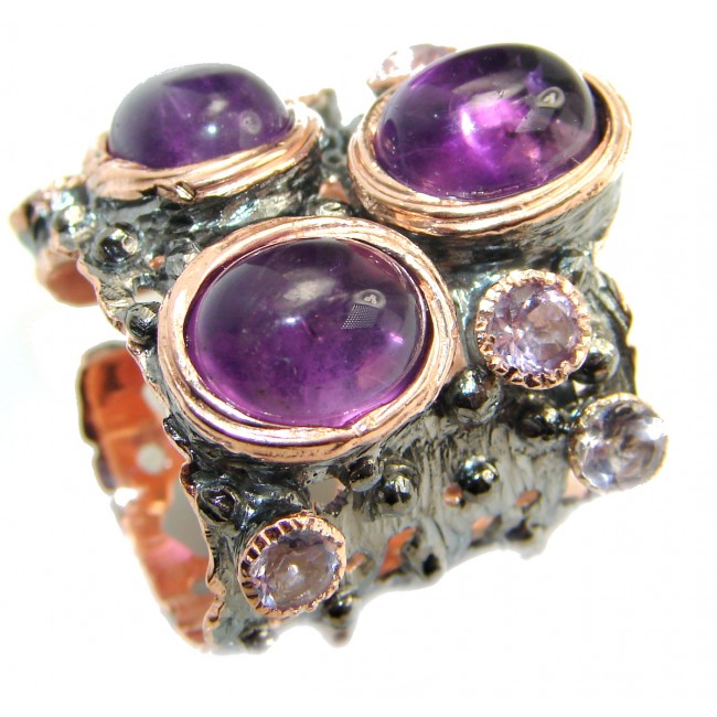 Natural Amethyst Gold over .925 Sterling Silver handmade Cocktail Ring s. 8 3/4