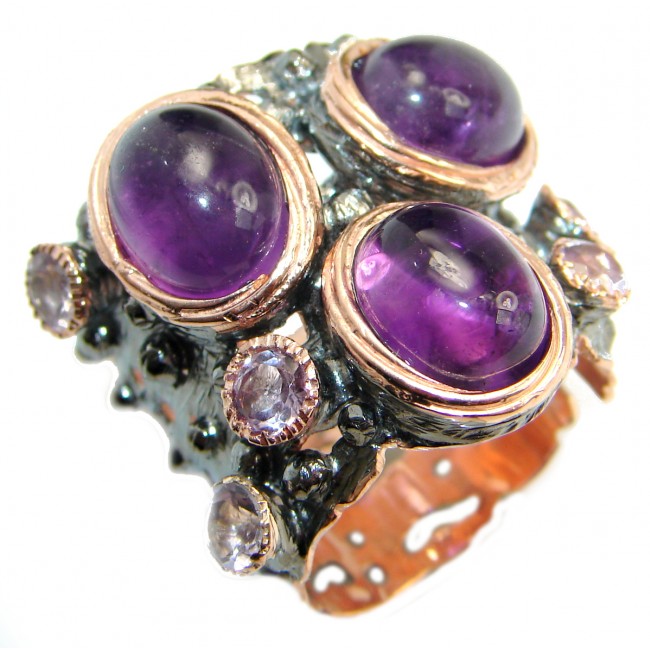 Natural Amethyst Gold over .925 Sterling Silver handmade Cocktail Ring s. 8 3/4