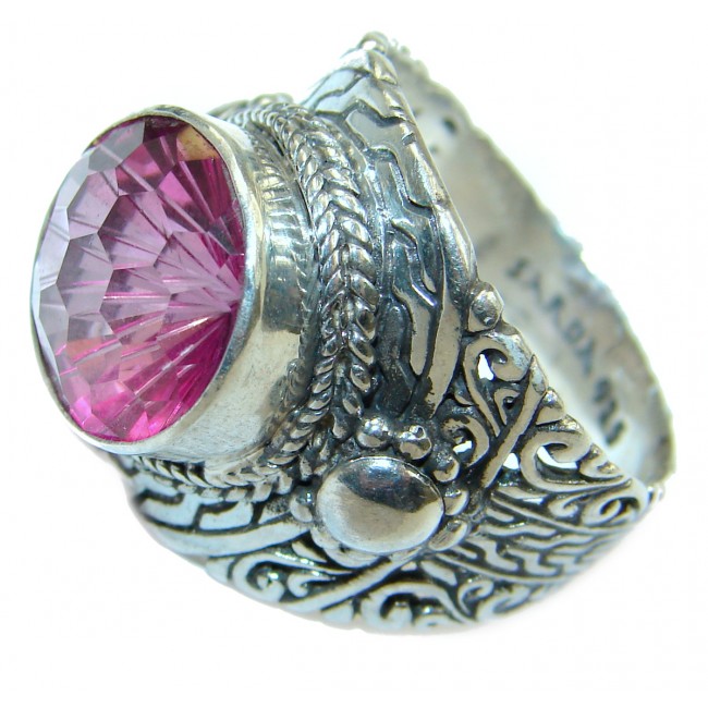 Exotic Pink Topaz .925 Sterling Silver handcrafted Ring s. 8 3/4