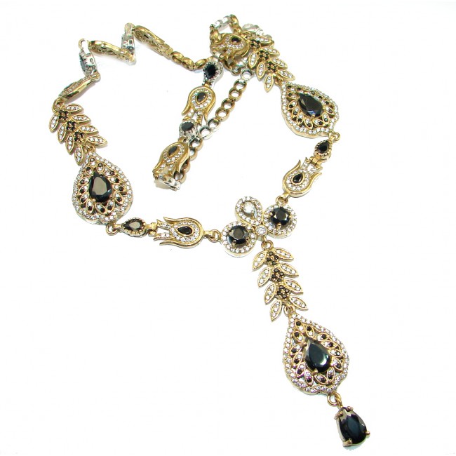 Victorian Style faceted Onyx & White Topaz copper over Sterling Silver necklace