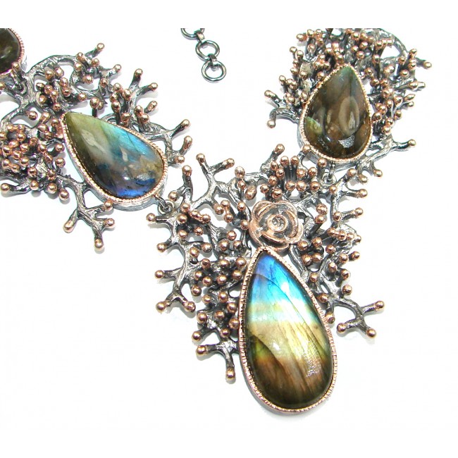 Chunky Cascade of Lights Labradorite Gold over .925 Sterling Silver entirely handcrafted necklace
