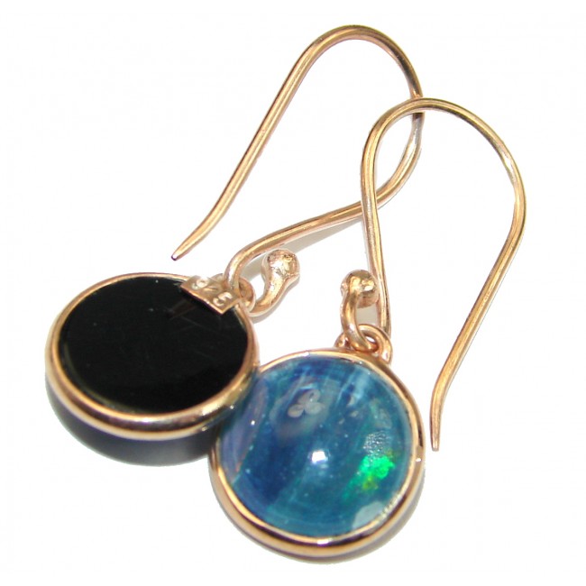 Classy Design Doublet Opal Gold over .925 Sterling Silver handmade earrings