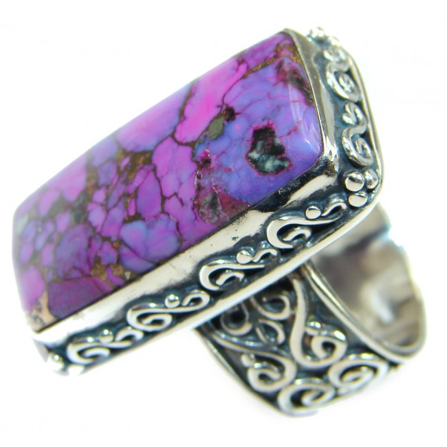 Huge Purple Turquoise .925 Sterling Silver ring; s. 8 adjustable