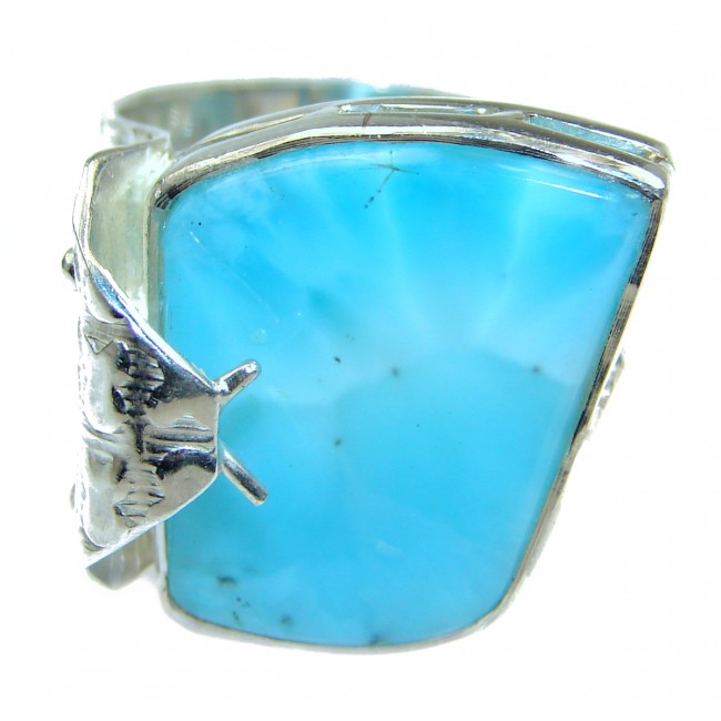 Natural Larimar .925 Sterling Silver handcrafted Ring s. 8 1/4