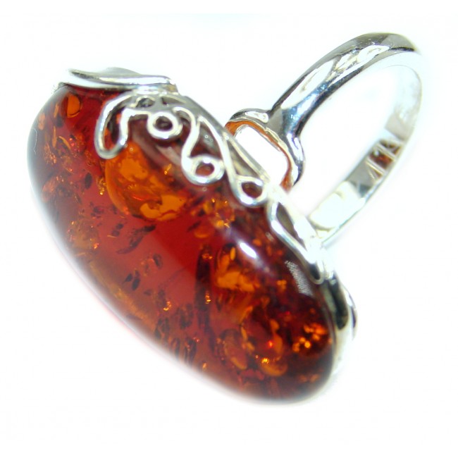 Genuine Baltic Polish Amber .925 Sterling Silver handmade Ring size 7 adjustable