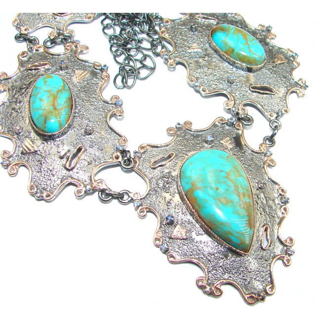 Chunky genuine Turquoise 14K Gold over .925 Sterling Silver handcrafted necklace