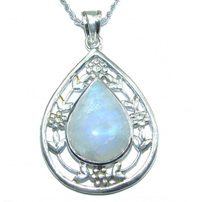 Genuine Fire Moonstone .925 Sterling Silver handmade Necklace
