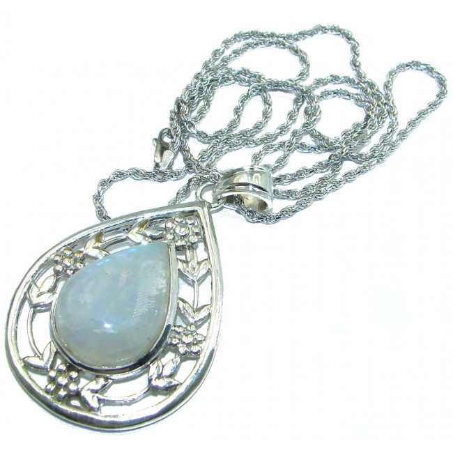 Genuine Fire Moonstone .925 Sterling Silver handmade Necklace