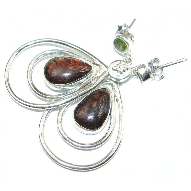 Large Green Aura AAA+Canadian Fire Ammolite Sterling Silver handmade earrings