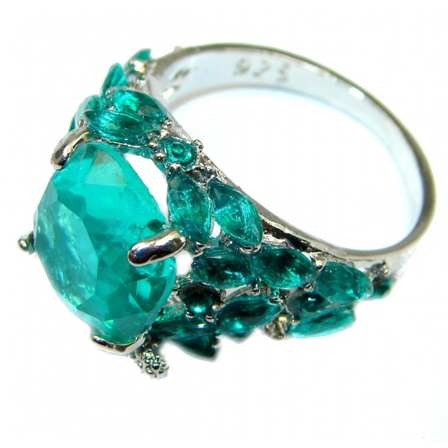 Created Emerald & White Topaz Sterling Silver Ring s. 10