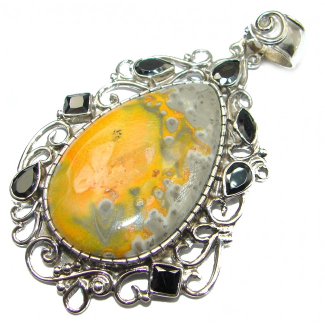Intense Collected Storm Bumble Bee Jasper Sterling Silver handmade Pendant