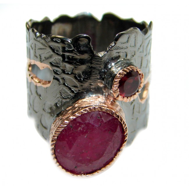 Large genuine Ruby 14K Gold over .925 Sterling Silver Statement ring; s. 5 3/4