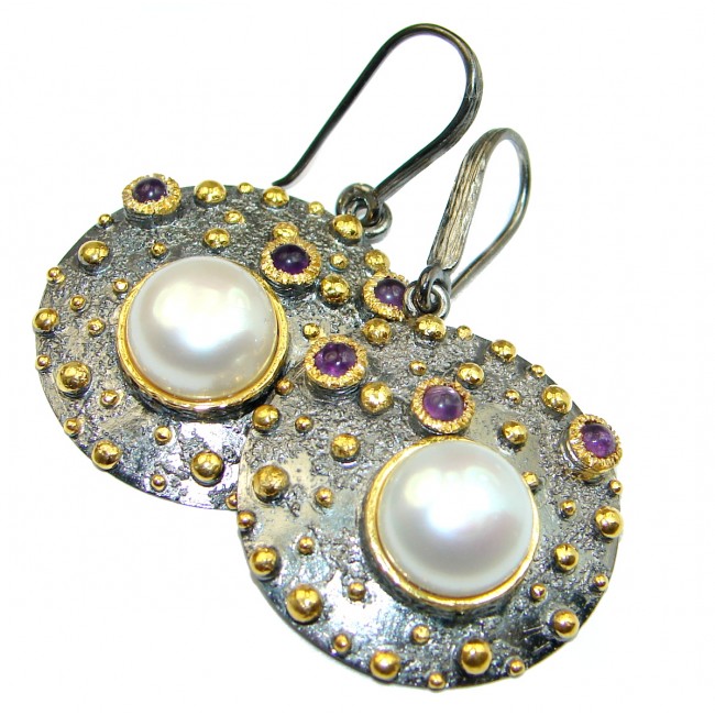 Unique Beauty Fresh Water Pearl Rhodium Gold over .925 Sterling Silver Earrings