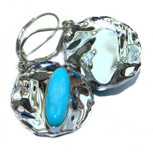 Solid Turquoise hammered .925 Sterling Silver earrings