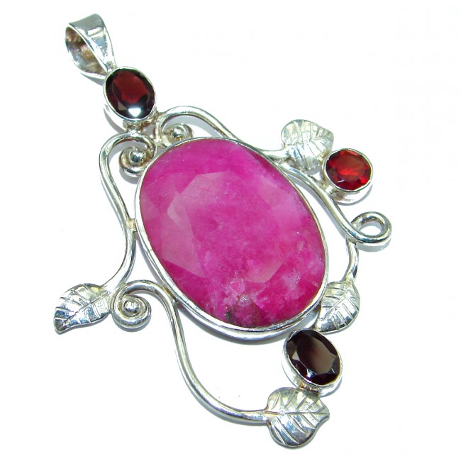 Vintage Style lab. Ruby .925 Sterling Silver handmade Pendant