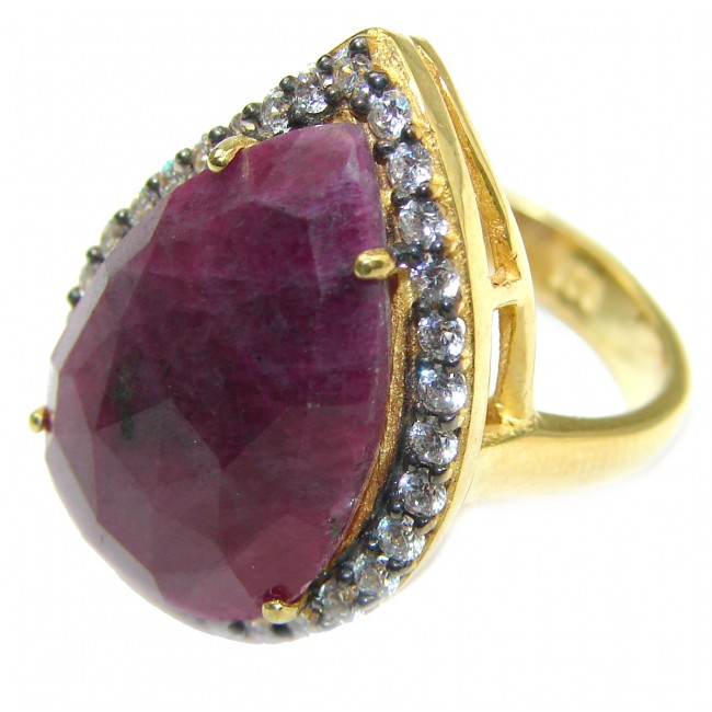 Large genuine Ruby 14K Gold over .925 Sterling Silver Statement ring; s. 7