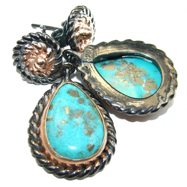 Genuine Sleeping Beauty Turquoise Gold Rhodium over .925 Sterling Silver handmade earrings