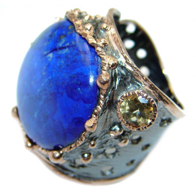 Ocean Inspired Lapis Lazuli .925 Sterling Silver handmade Cocktail Ring s. 7 adjustable