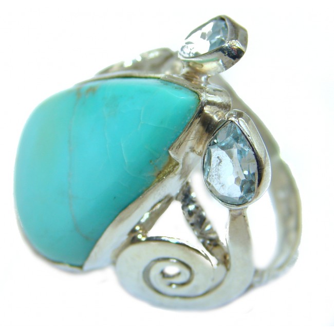 Green Turquoise .925 Sterling Silver handmade Ring s. 7