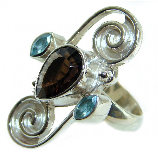 Incredible Smoky Quartz .925 Sterling Silver Ring s. 9