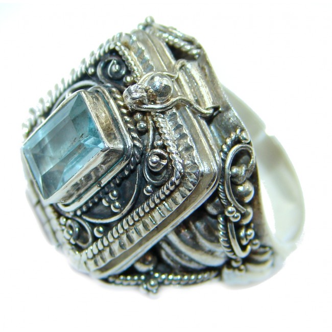Energazing Swiss Blue Topaz Sterling Silver handmade Poison Ring size 8