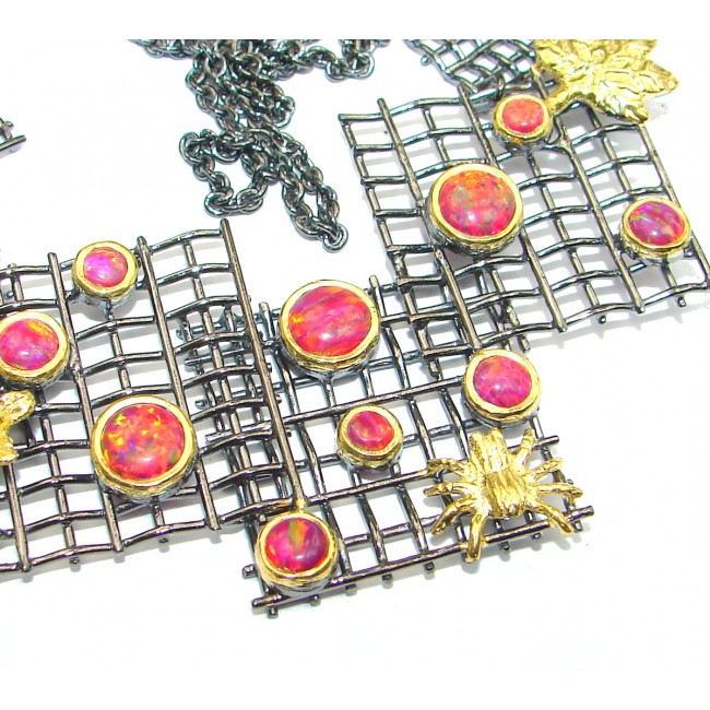 Modern Concept Pink Fire Japanese .925 Sterling Silver handmade Necklaces