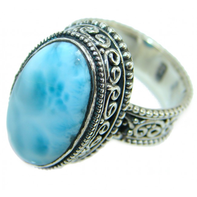 Blue Treasure Larimar .925 Sterling Silver handmade ring s. 8 adjustable